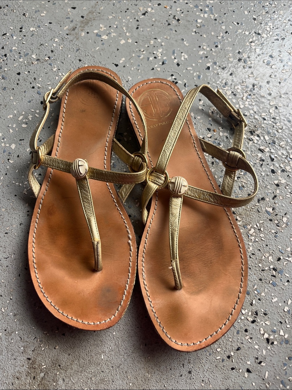 Lily Pulitzer Gold Leather T-Strap Sandals